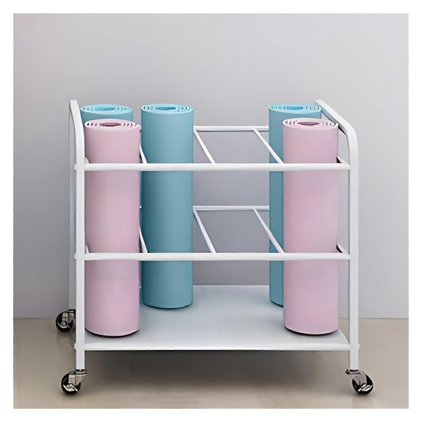 Yoga Mat Storage Trolley on Wheels Free Standing Metal Rolling Rack for Home Gym (Color : White)