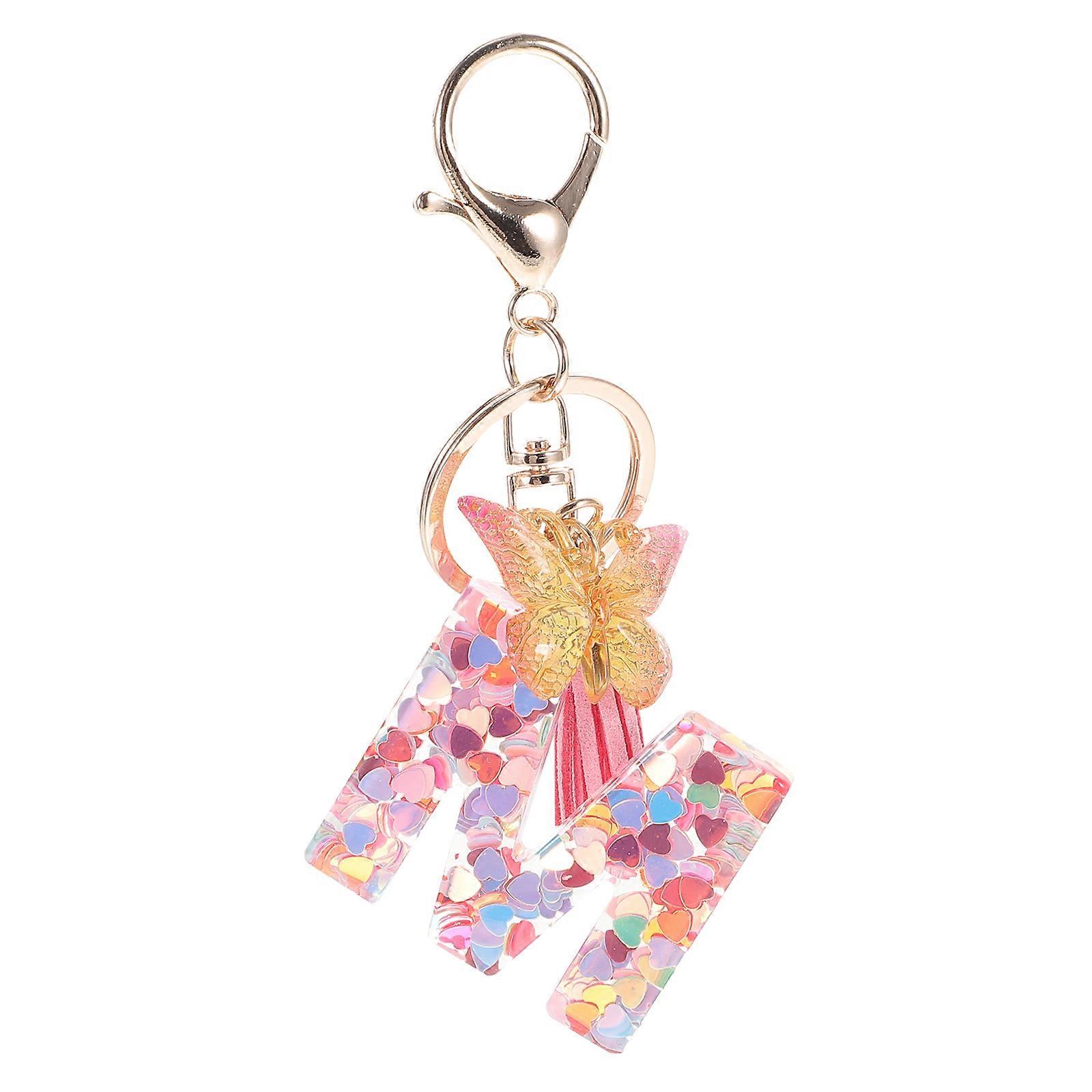 Initial Keychain Handle Charm Key Chain Butterflies Key Ring Wallet Purses Backpack Decoration Resin 3.5 1.8 0.2in Office Keys 1Pack