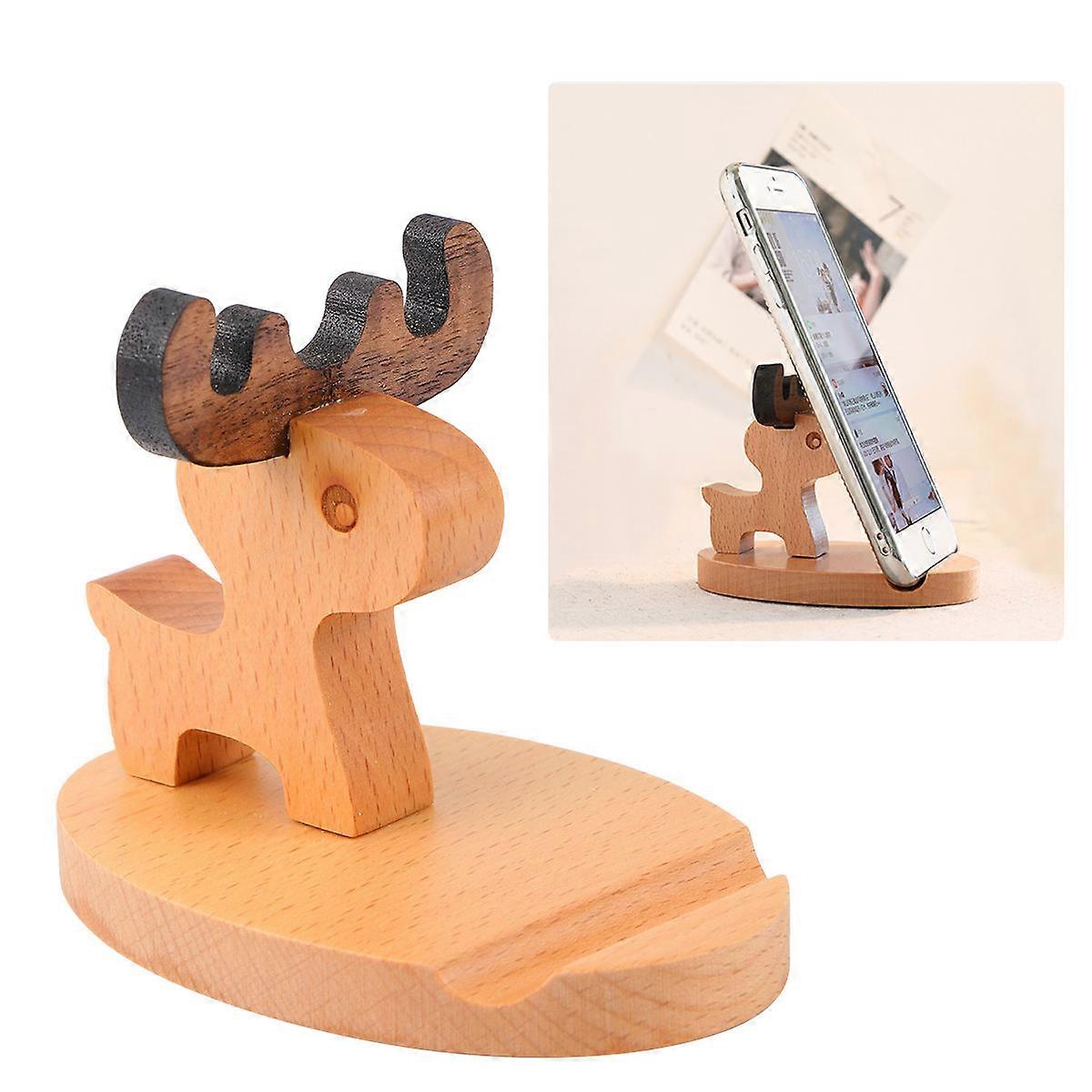 Desktop Cell Phone Stand Solid Wood Material Deer Shaped Ergonomic Design Suitable For Living .1 2.8 3.3in Message Reading 1Pcs