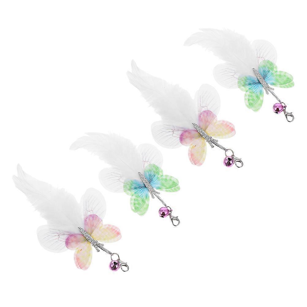 4pcs Cat Teaser Replacement Heads with Plume, Butterfly & Bell Attachments – Interactive Refills for Kittens and Indoor Cats, Natural Material for