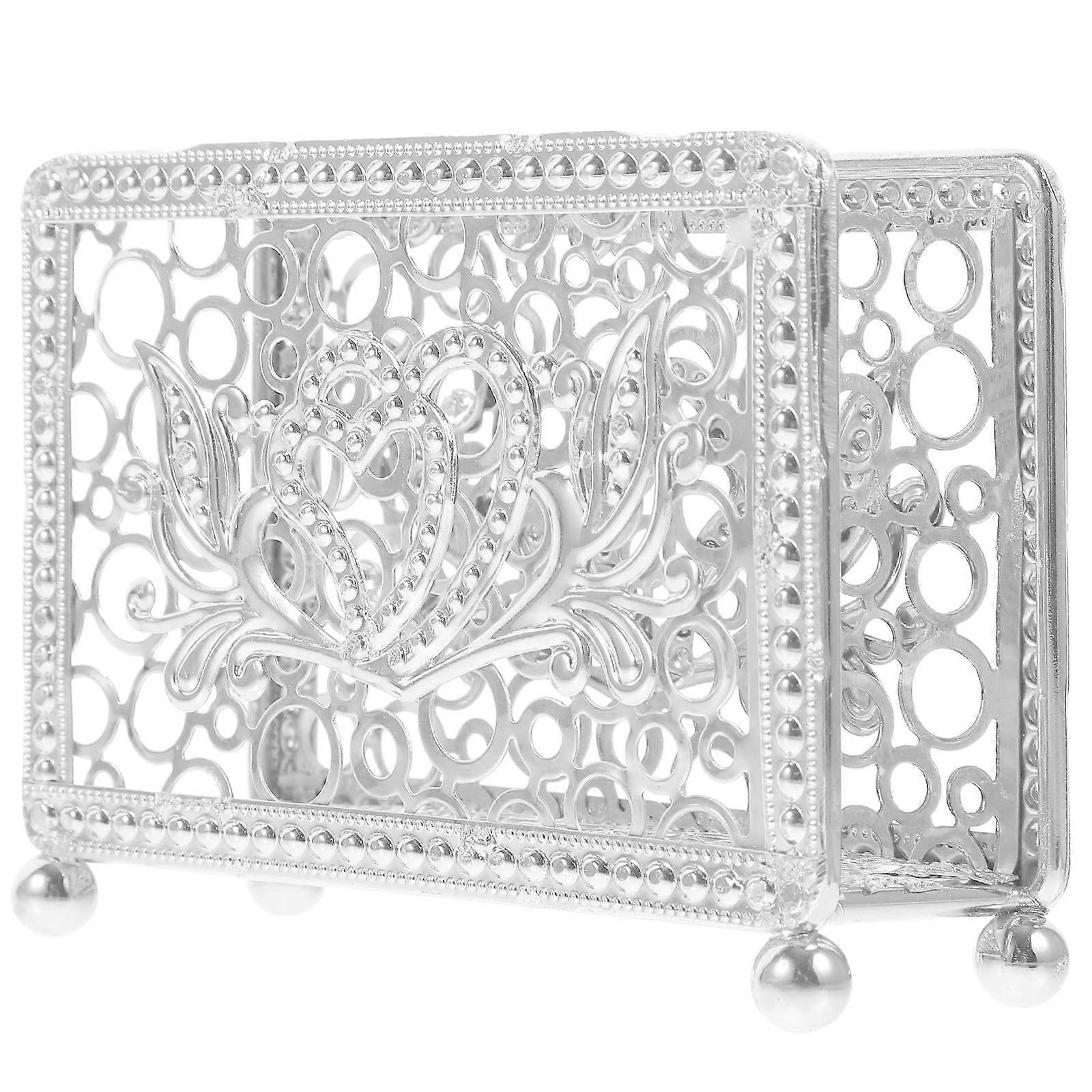 Metal Napkin Holder with Decorative Hollow Heart Design, Space Saving Silver Square Guest Towel Stand for Dining Table, Kitchen, Restaurant & Home Use