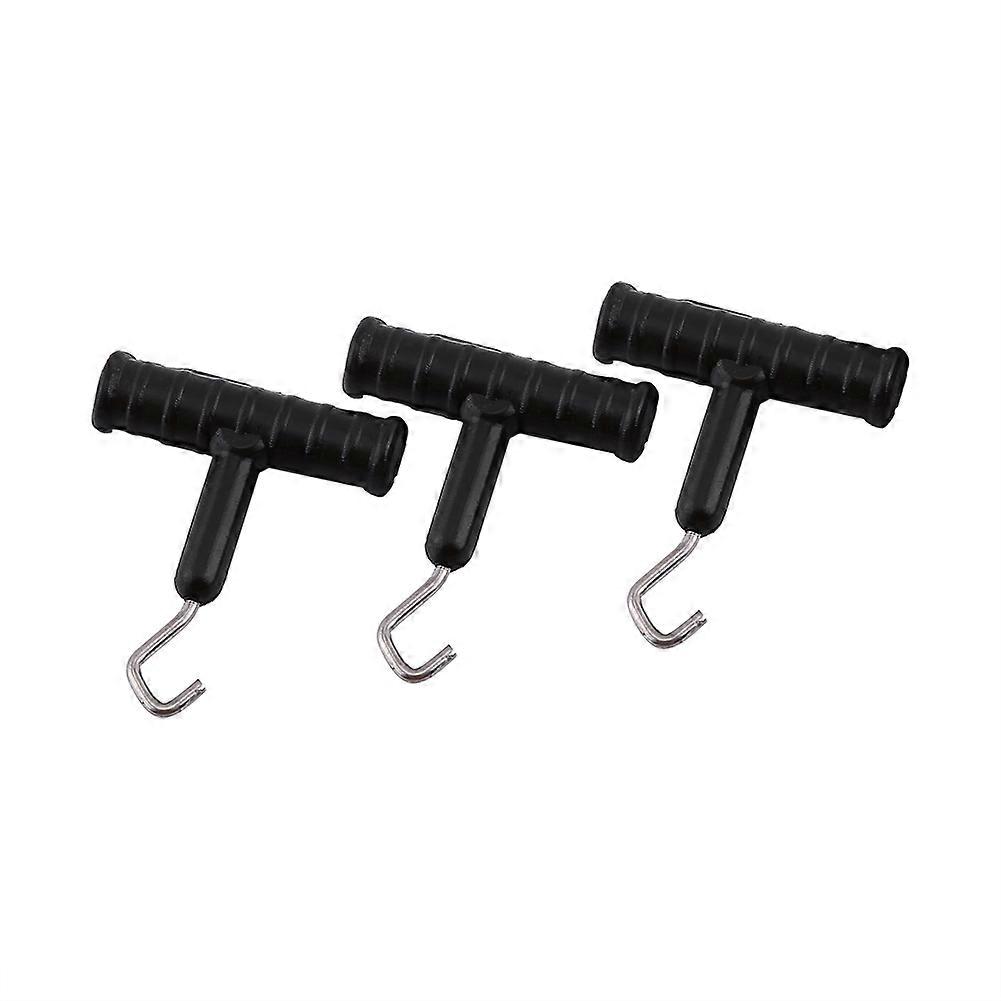 3pcs T Shape Handle Stainless Steel Hook Fishing Baiting Rig Tool(black)