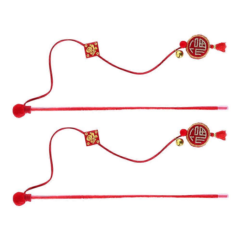 Indoor Cat Toys Cat Teaser Stick Interactive Toy Cat Owners Red 2Pcs