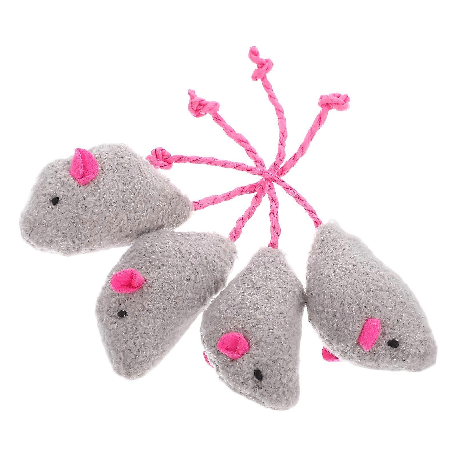 Cat Catching Mouse Toy Interactive Hunting Instinct Stimulation Plush Mouse Shape 12x2.9x2.5cm 4Pcs
