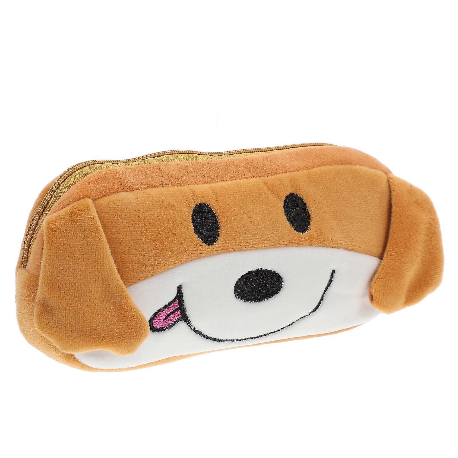 Cute Stuff For School Cartoon Pencil Case Plush Material Brown Color Animal Shape For Girls 1Set