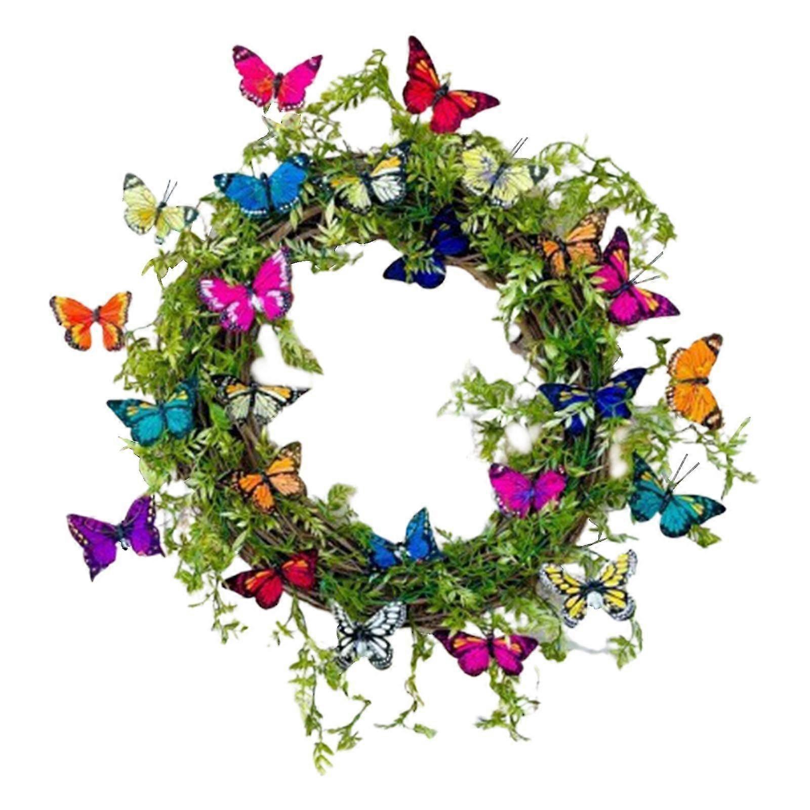 Simulation Butterfly Wreath 45cm Green Leaf Ornaments for Wedding Wall Home