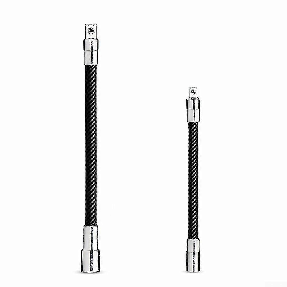 Elastic socket wrench extensions, twopiece set for ratchet wrenches, suitable for tight spaces with variable angles