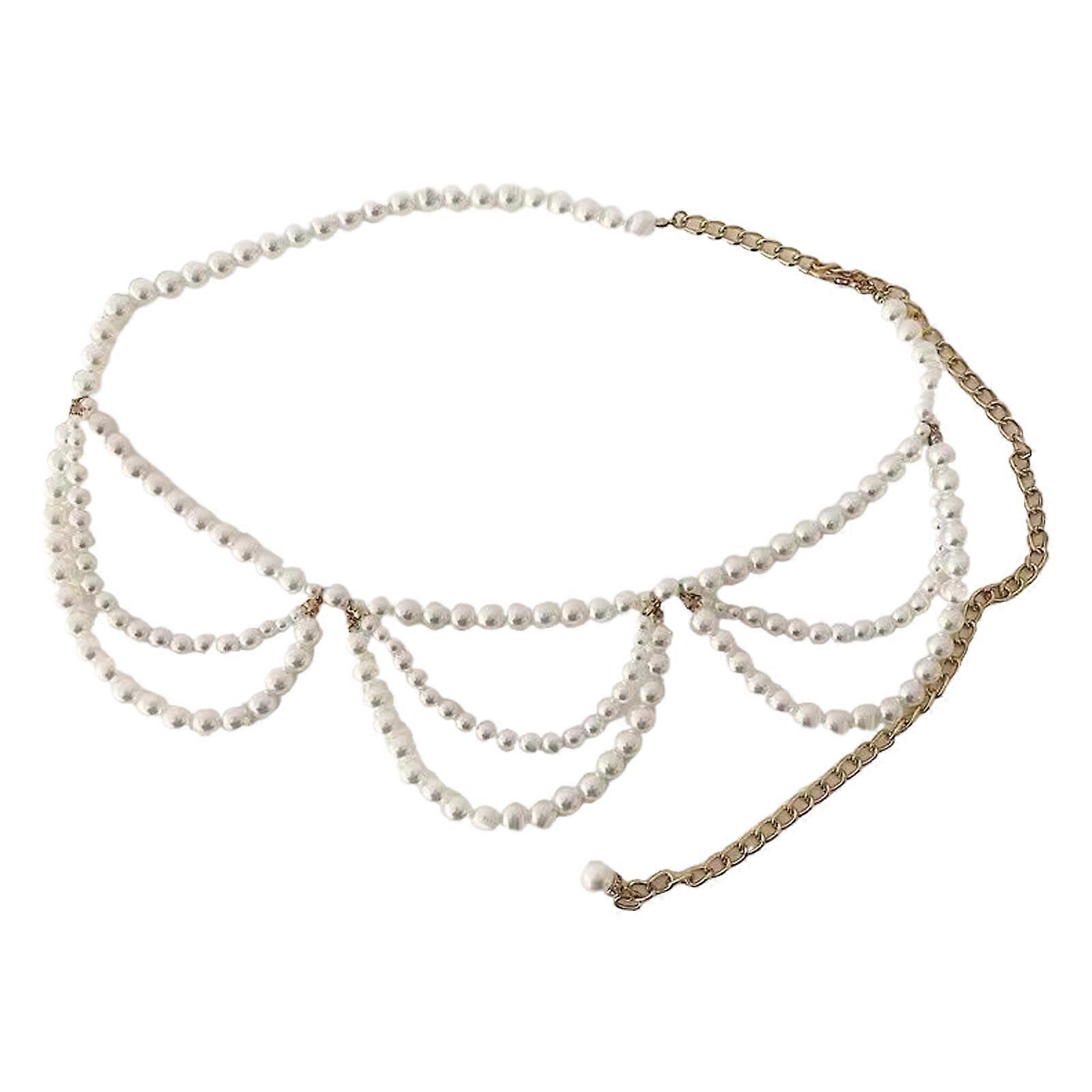 Classical Layered Imitation Pearls Belt Chain Lightweight Design Ideal Gift For Fashion Enthusiasts