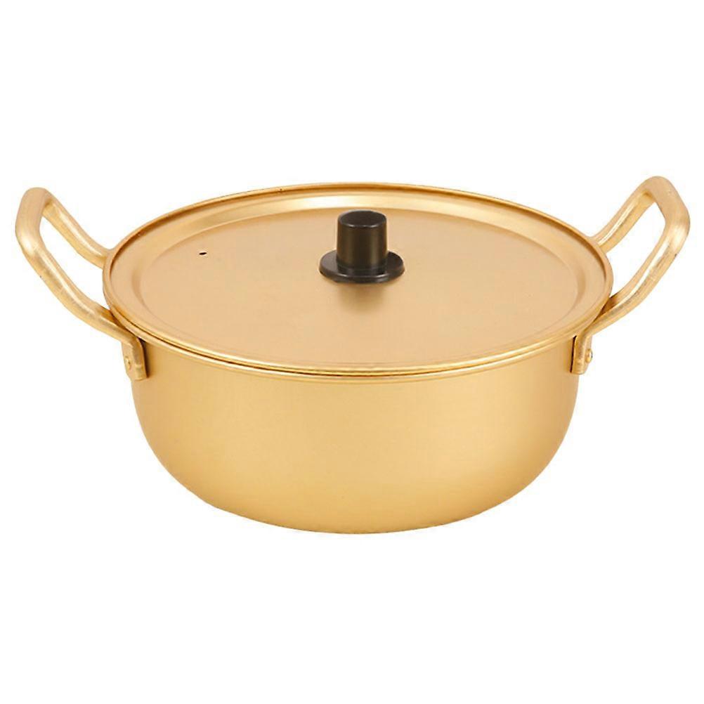 Korean Style Double Handle Aluminum Ramen Pot with Lid – Lightweight Stockpot for Noodles, Soup, and Steaming – Deep Cooking Essential for Kitchen Use