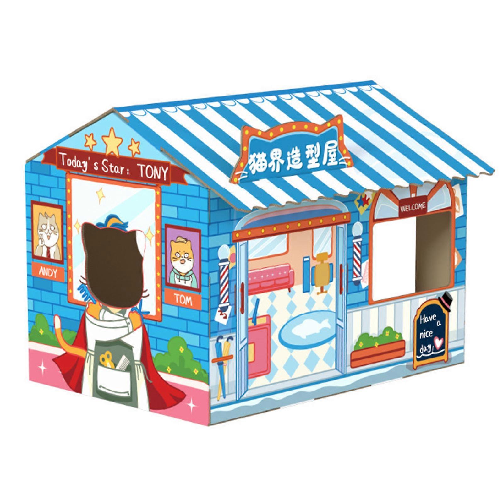 Cardboard Cat House Safe Healthy Wear Resistant Portable Cat Play House with Catnip for Cats Hair Salon