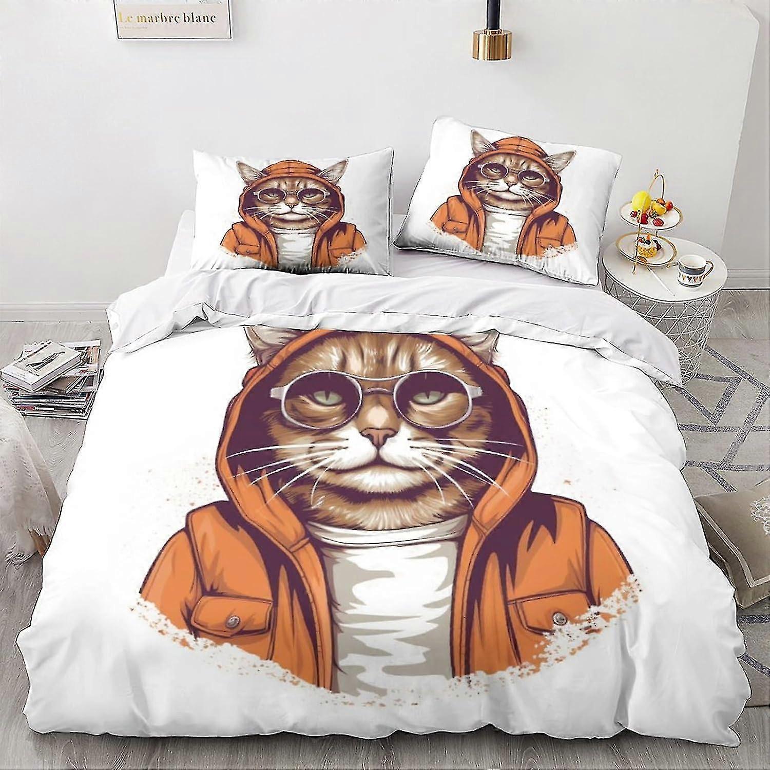 Cute Pattern Printed 3D Anime Duvet Cover Set for Cats with Zipper Closure, 3 Pieces Soft Comforter Cover