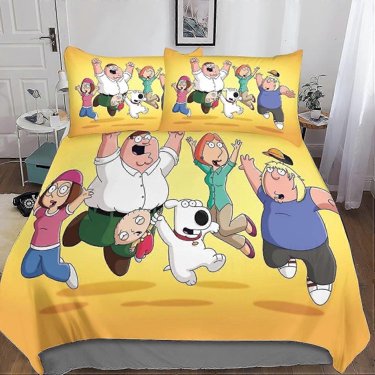 Conjunto de capa de edredom Family Guy Conjunto de cama de 3 peças com personagens de anime Capa de edredom de impressão 3D com fronhas para crianças