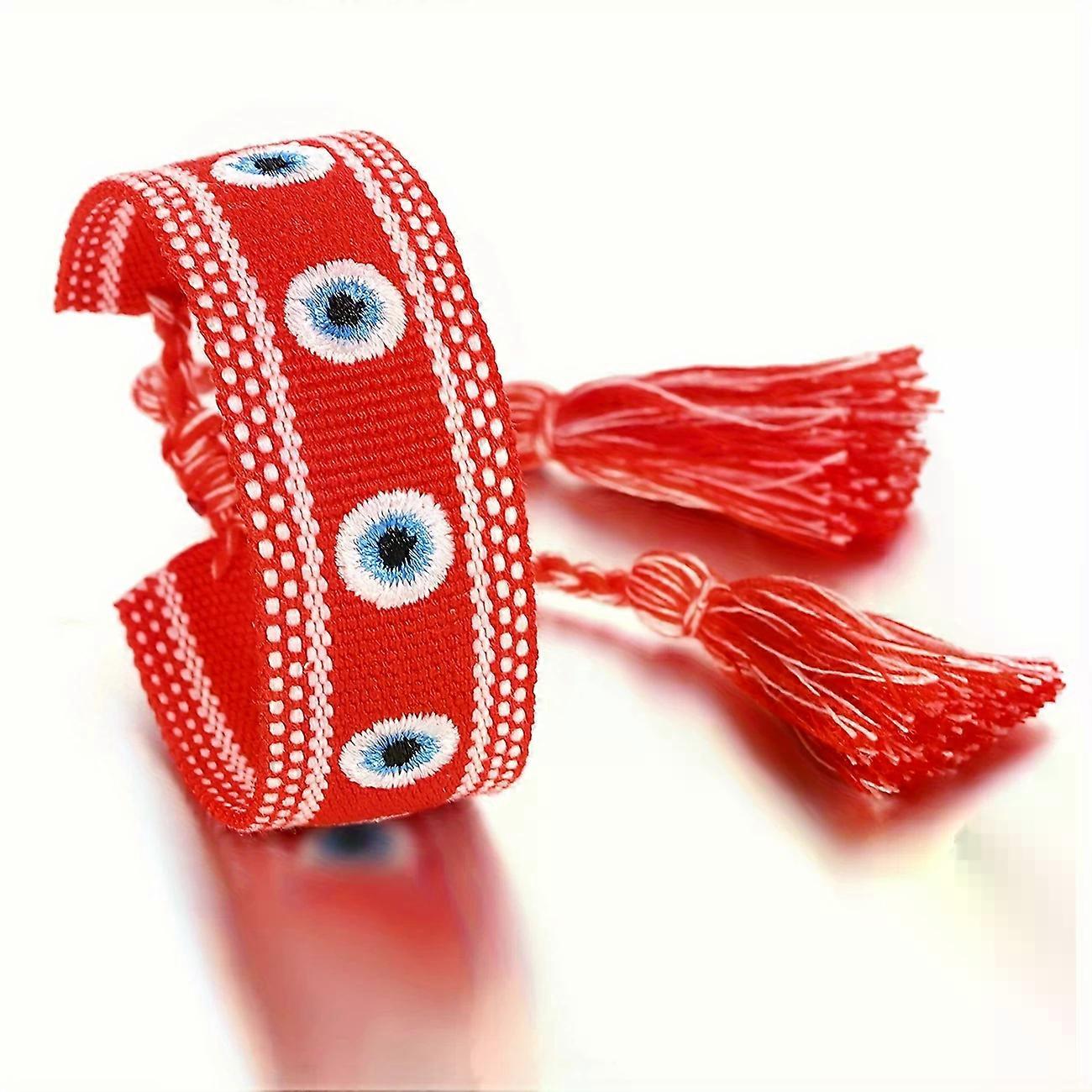 1 قطعة سوار صداقة عين الشيطان المنسوجة يدويا من بوهو ، على الطراز العرقي ، بدون طلاء ، ملحق لجميع الفصول ، مثالي للارتداء اليومي وتقديم الهدايا