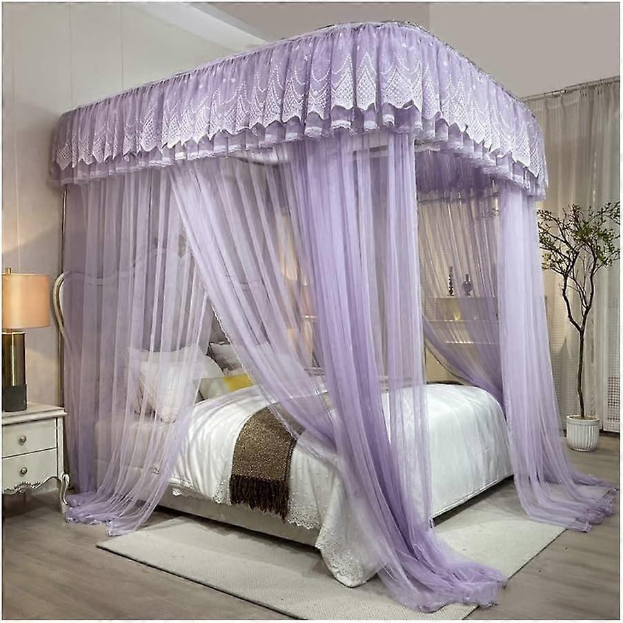 Summer bed canopy mosquito net with metal frame, single/double queensize (Color: Purple, Size: 180 x 220 cm)