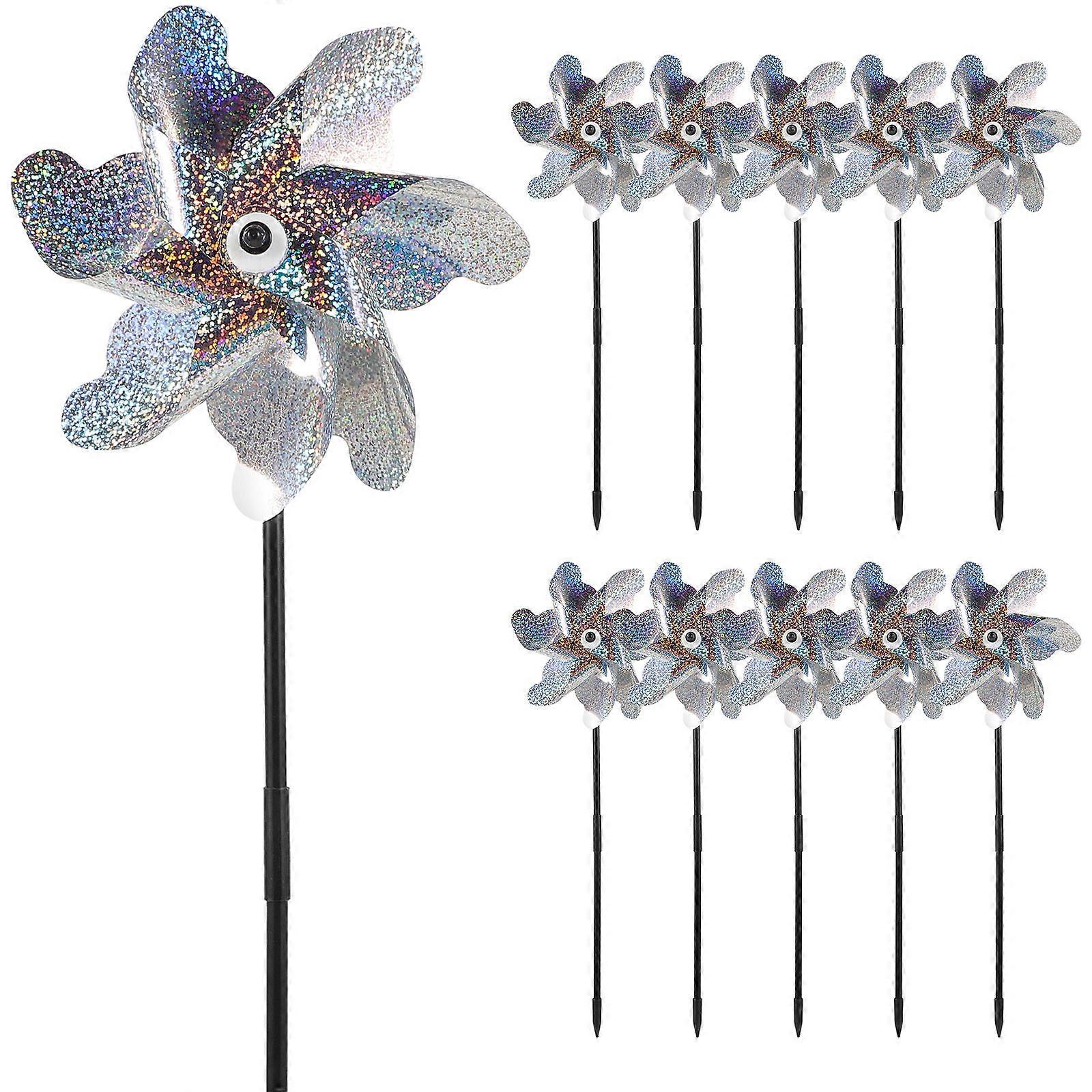 10pcs Reflective Spinners Bird Deterrent Windmills for Outdoor Garden Decoration – Visual Appeal and Bird Function