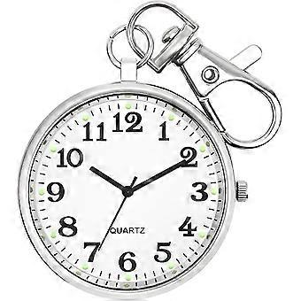 Minimalist Ultra Thin Open Face Quartz Pocket Watch with Key Buckle Unisex Portable Unisex Pocket Watch B Silver