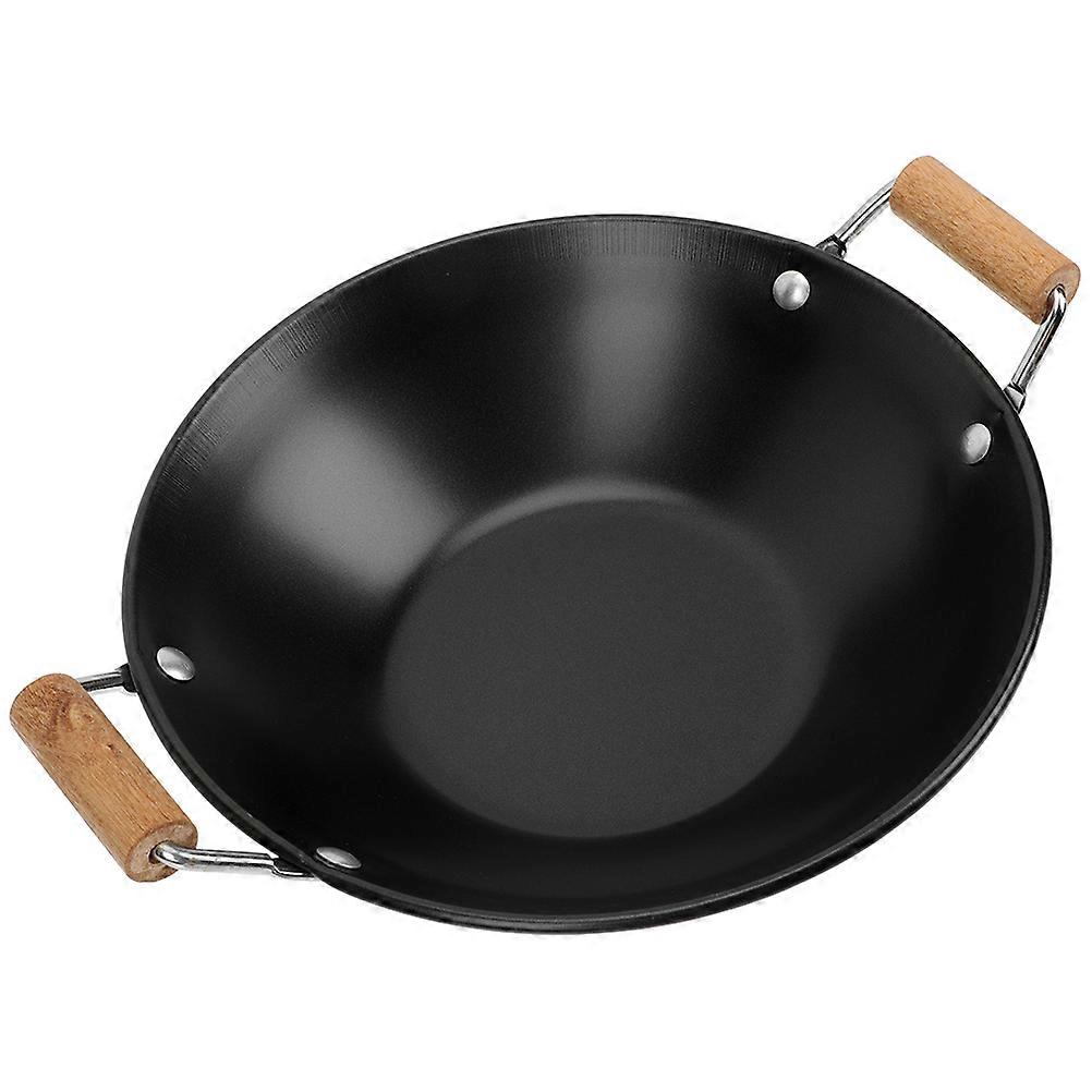 Small Hot Pot with Wooden Handle for Home Use Stainless Steel Black Nonstick 6.5 Inches