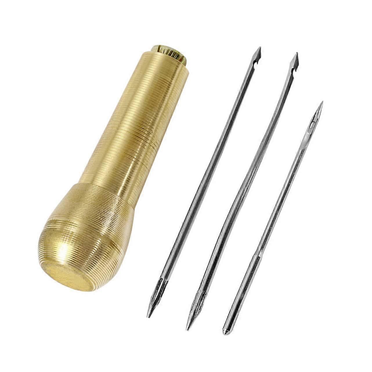 4-Piece Leather Repair Tool Set with Multifunctional Awls, Copper Handle Needles for DIY Projects and Shoe Repair