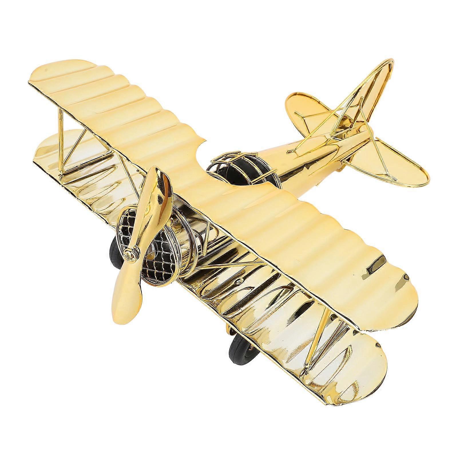 Retro Iron Plane Ornament, Exquisite Craftsmanship, Gold Plated (Large)