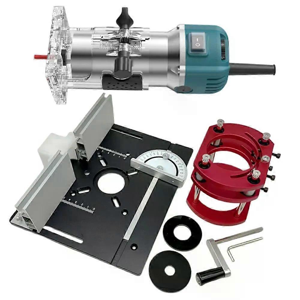 Router Lift System og Aluminium Router Table Indsatsplade 6-trins 800W Elektrisk Trimmer Træ Gravering Router Sliding Machine