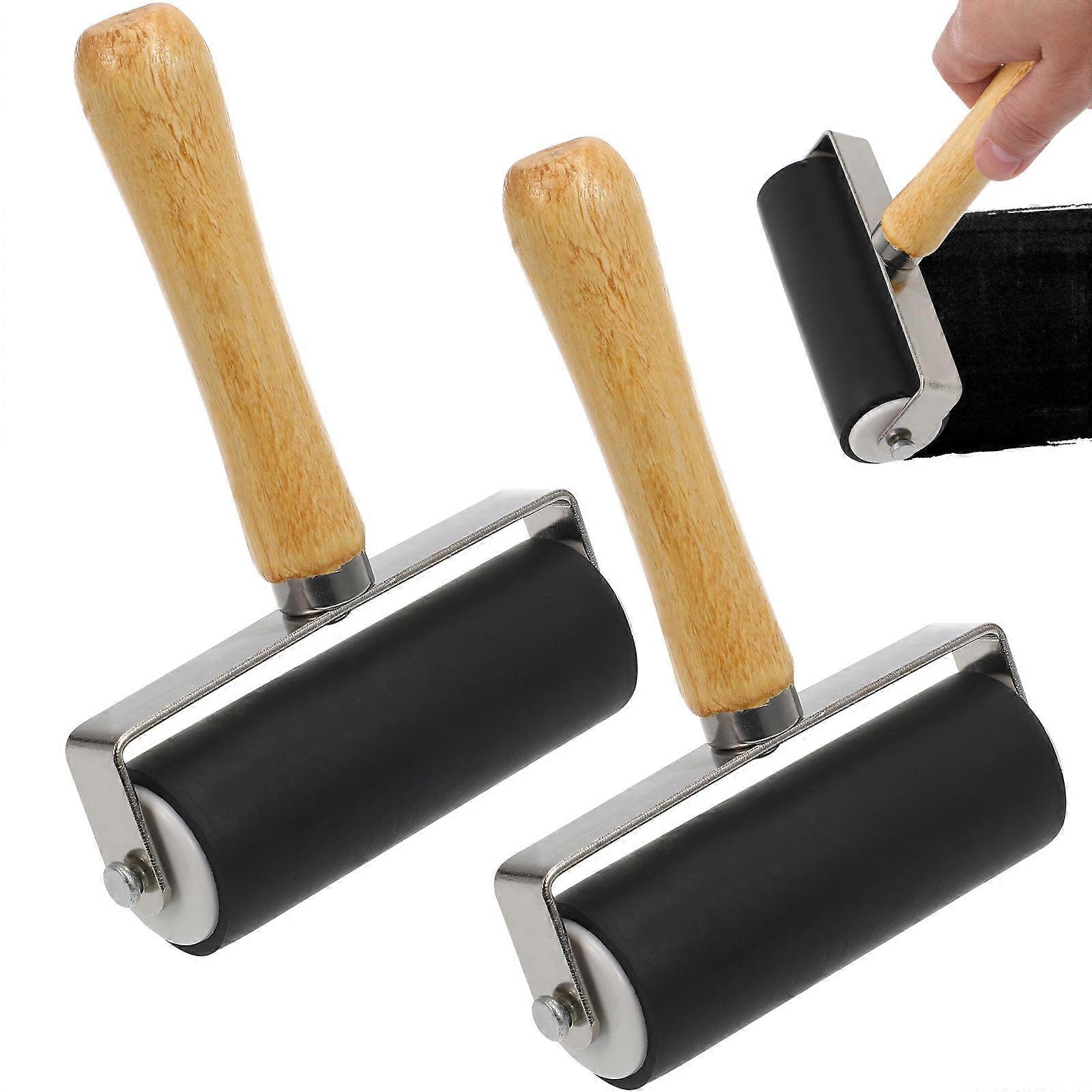 2PCS 10cm Rubber Ink Roller for Printmaking Craft Projects Stamping Tools Black