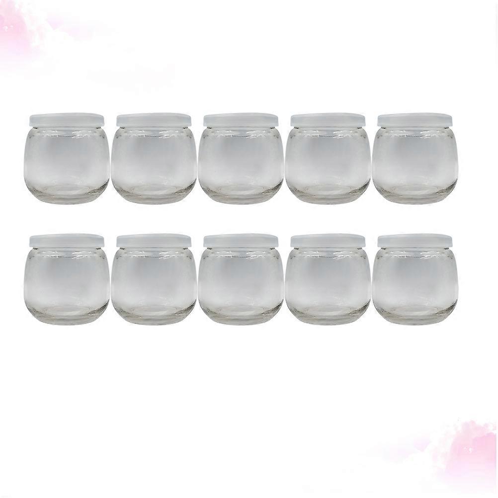 10pcs 100ml Lovely Pudding Bottle Glass Heatresistant Yogurt Containers Milk Cup Clear Jelly Jar for Home Shop with Lid