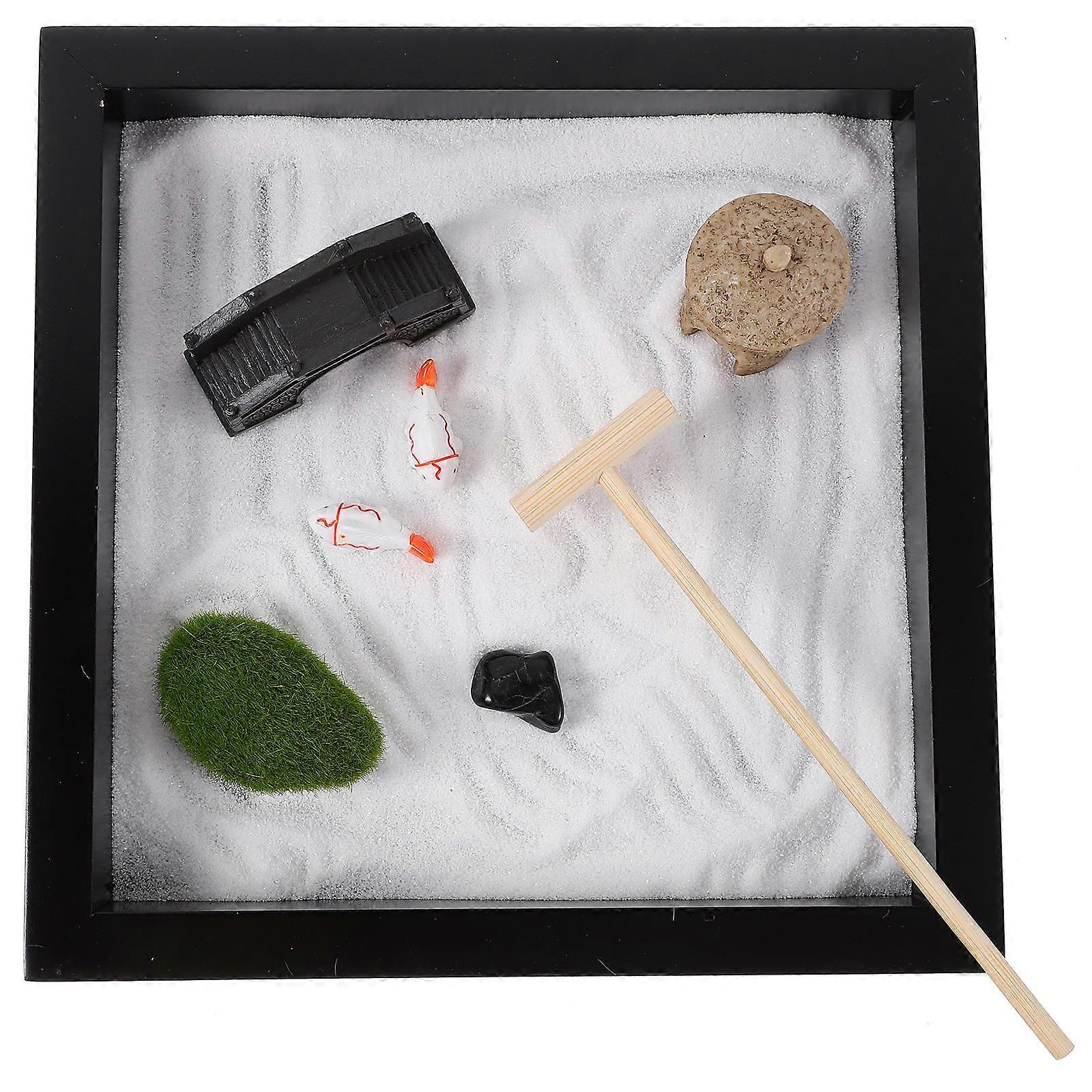 Desktop Decoration Japanese Zen Garden Kit Tea Table Peaceful Atmosphere Square Shape Assorted Color 18X18X2.5CM 1 Set