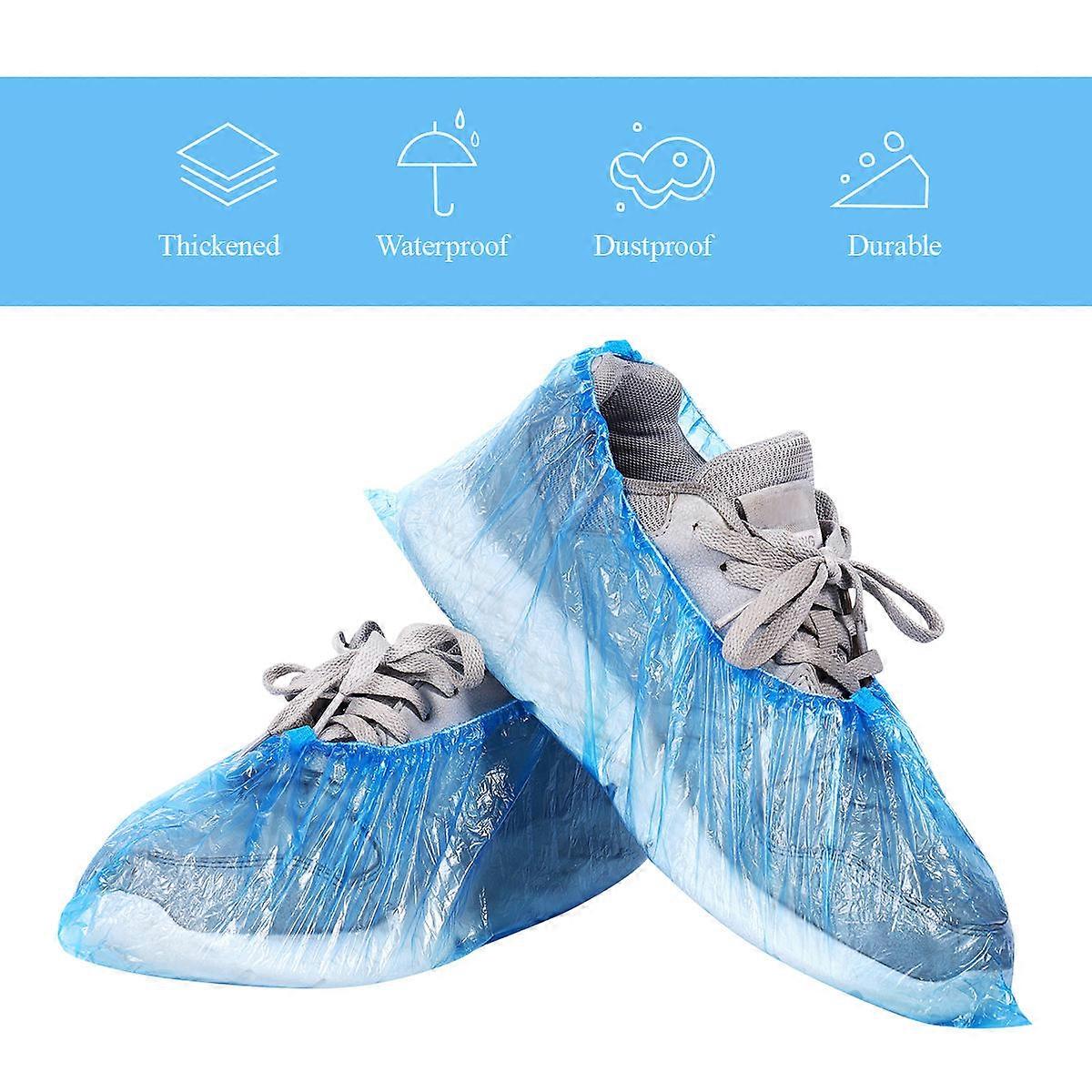100pcs Disposable Plastic Shoe Covers Carpet Cleaning Overshoes (Blue)