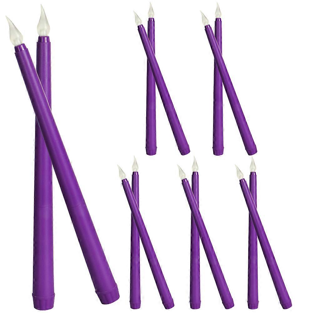 Flameless Flickering Taper Candles Led Dinner Candles Battery Operated For Birthdays Home Decorations 27.5X2X2CM Purple 12Pcs