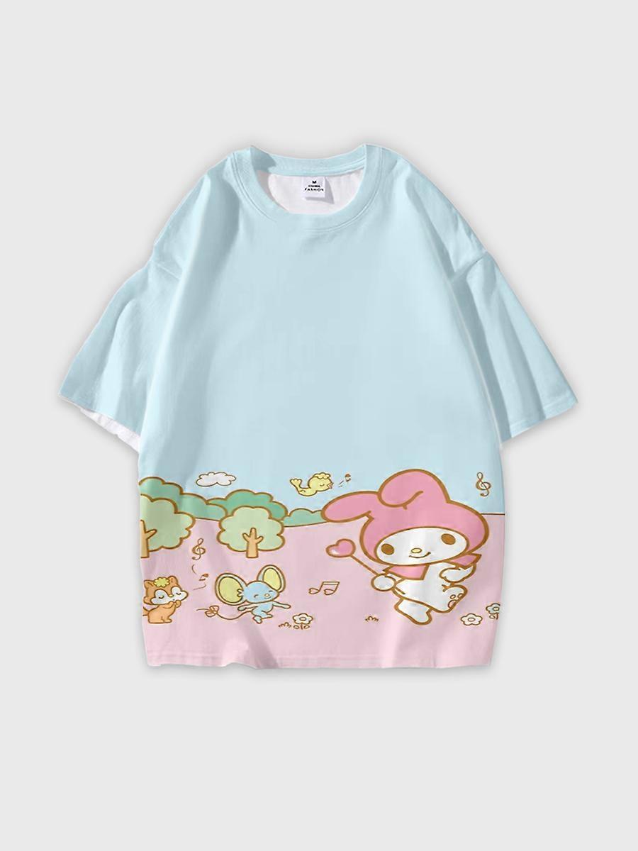 T-shirt round neck Cartoon Pattern loose short sleeve M238