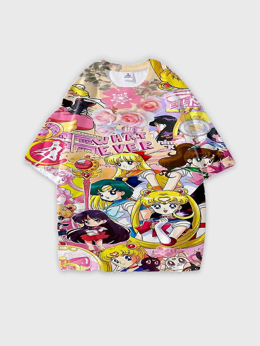 T-shirt round neck Role Pattern loose short sleeve D2291