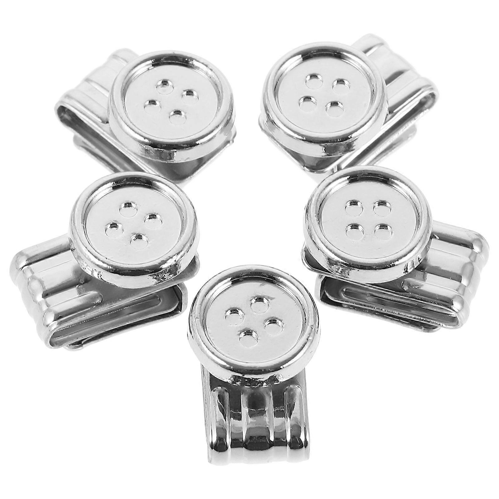 Button Suspenders for Men Metal Buttons Strap Fixing Rectangular Iron Various Occasions Silver 5Pcs