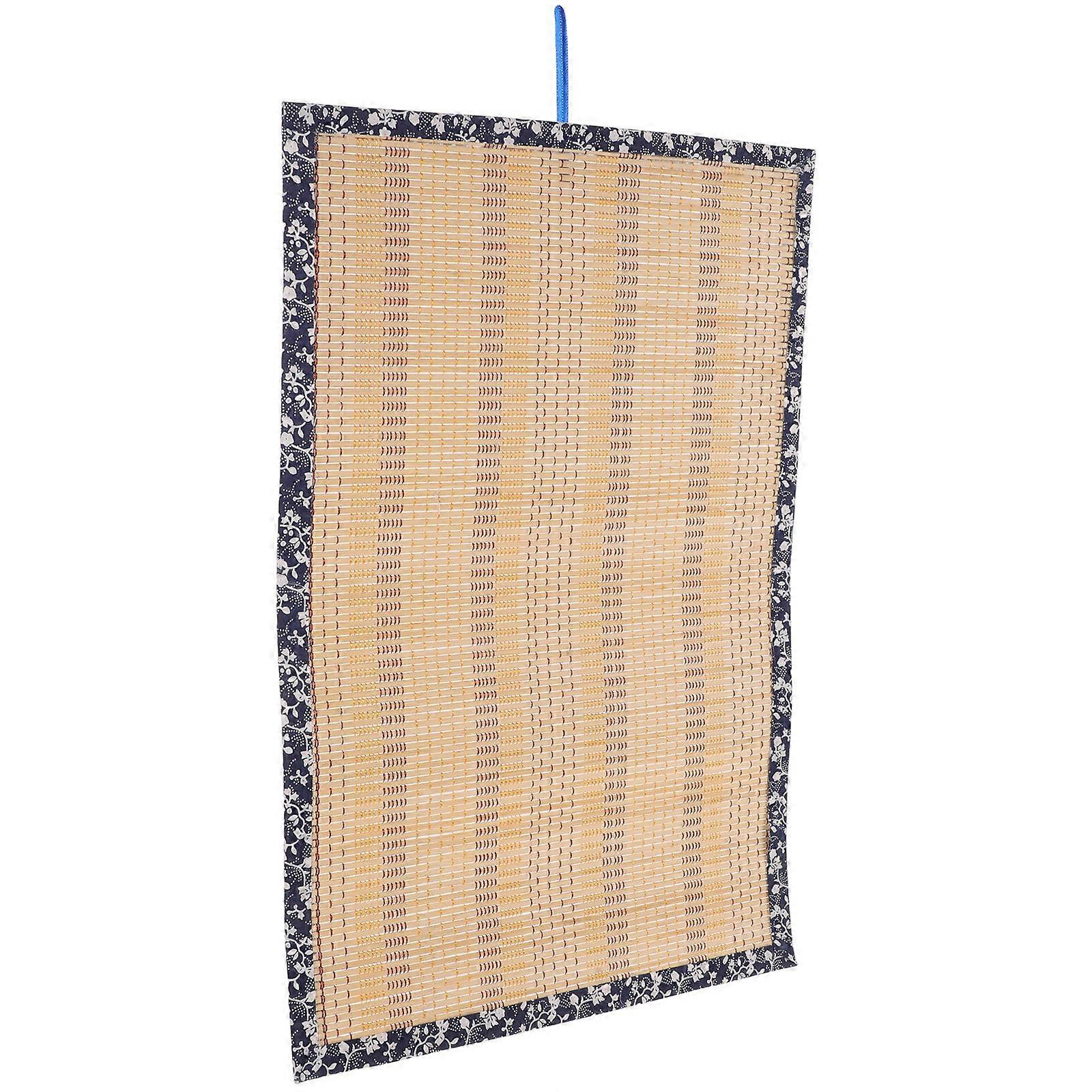 Handcrafted Bamboo Mat Wall Hanging Decor with Blue Floral Fabric Edging for Home Multi Color