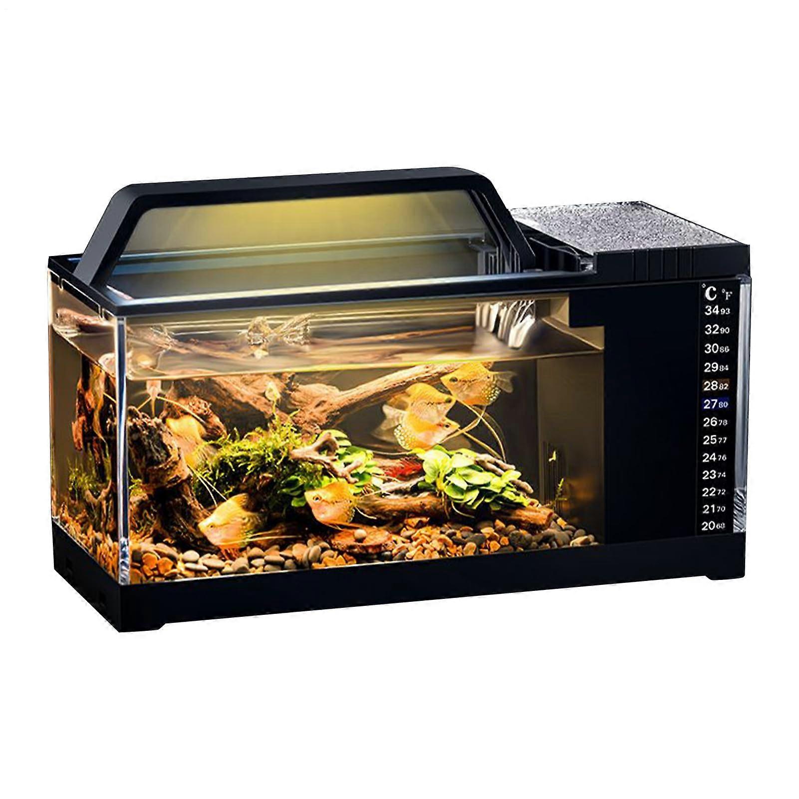 Fish Tank Kit with LED Light Quiet Pump Filter Smart Desktop Accessories black