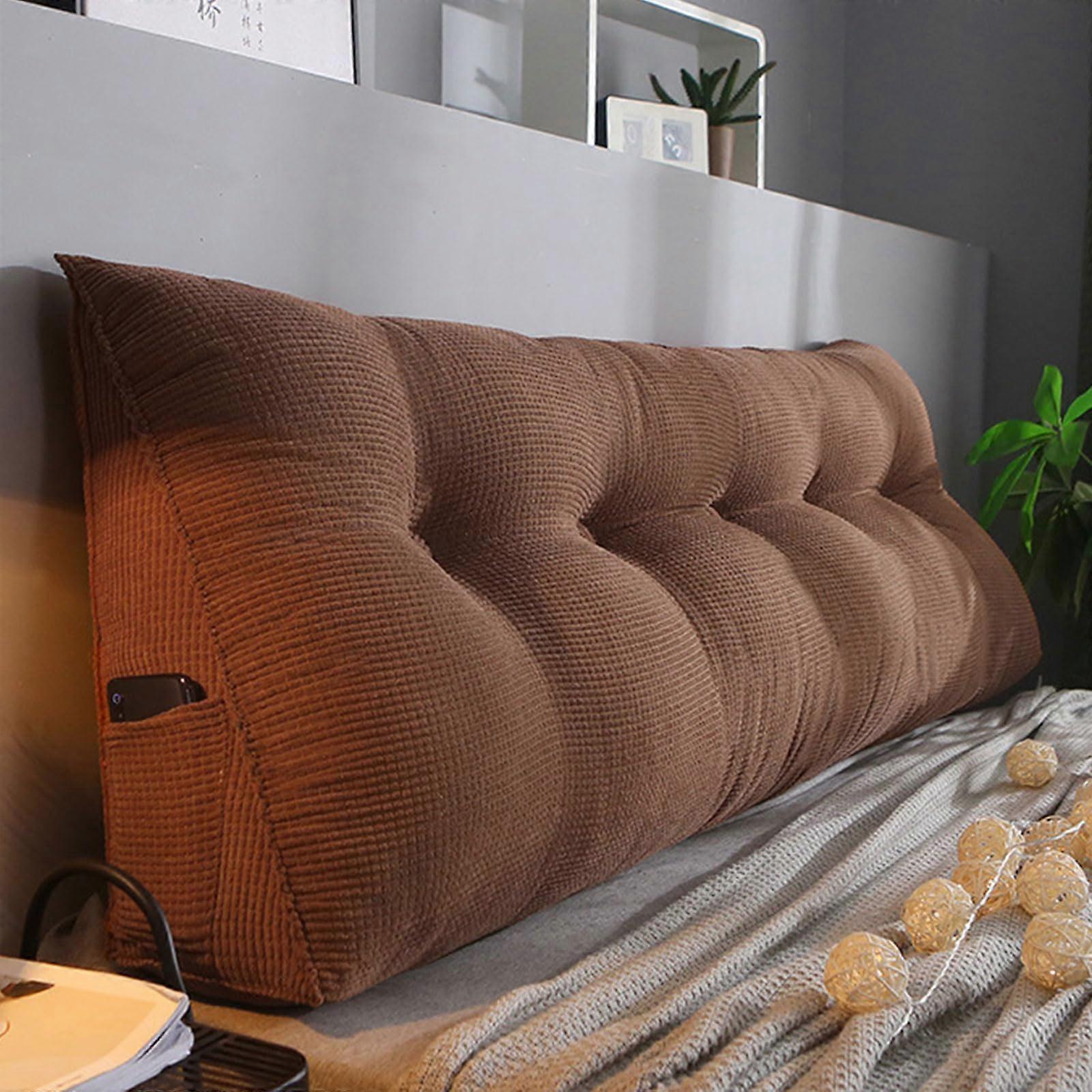 Corduroy Triangle Headboard Cushion Wedge Pillow Brown 120x50x20cm