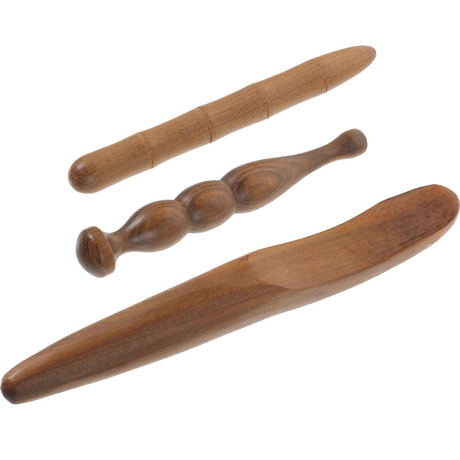 3Pcs Portable Massage Tools In Retro Style For Home Use Wood Massaging Relieving Reducing Fatigue