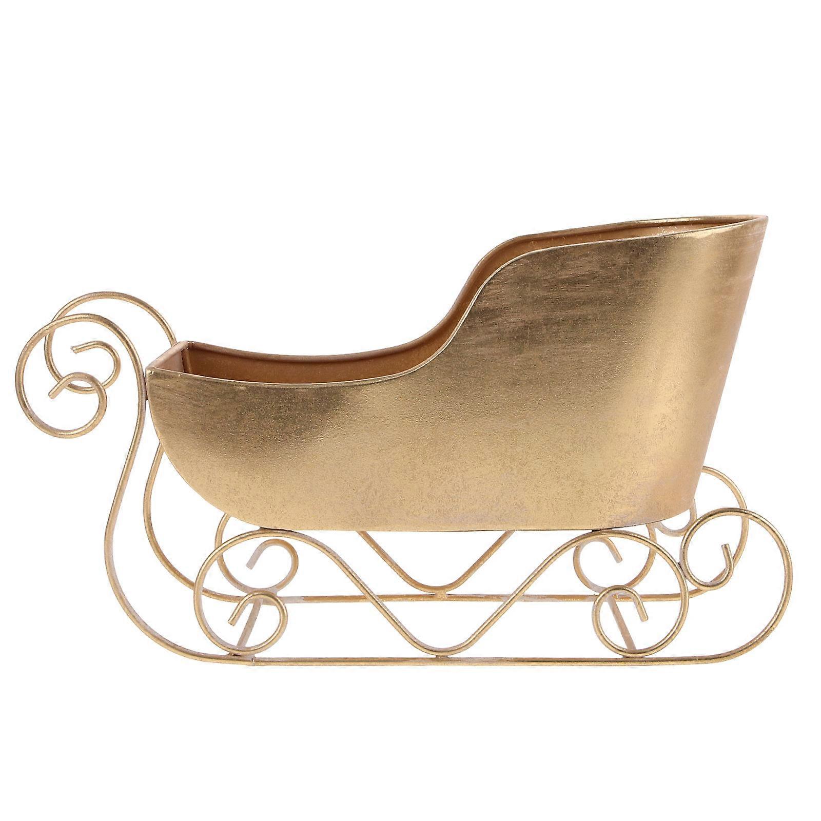 Sleigh Ornament Christmas Sleigh Model Golden Iron Decorative Table Decoration 1Set