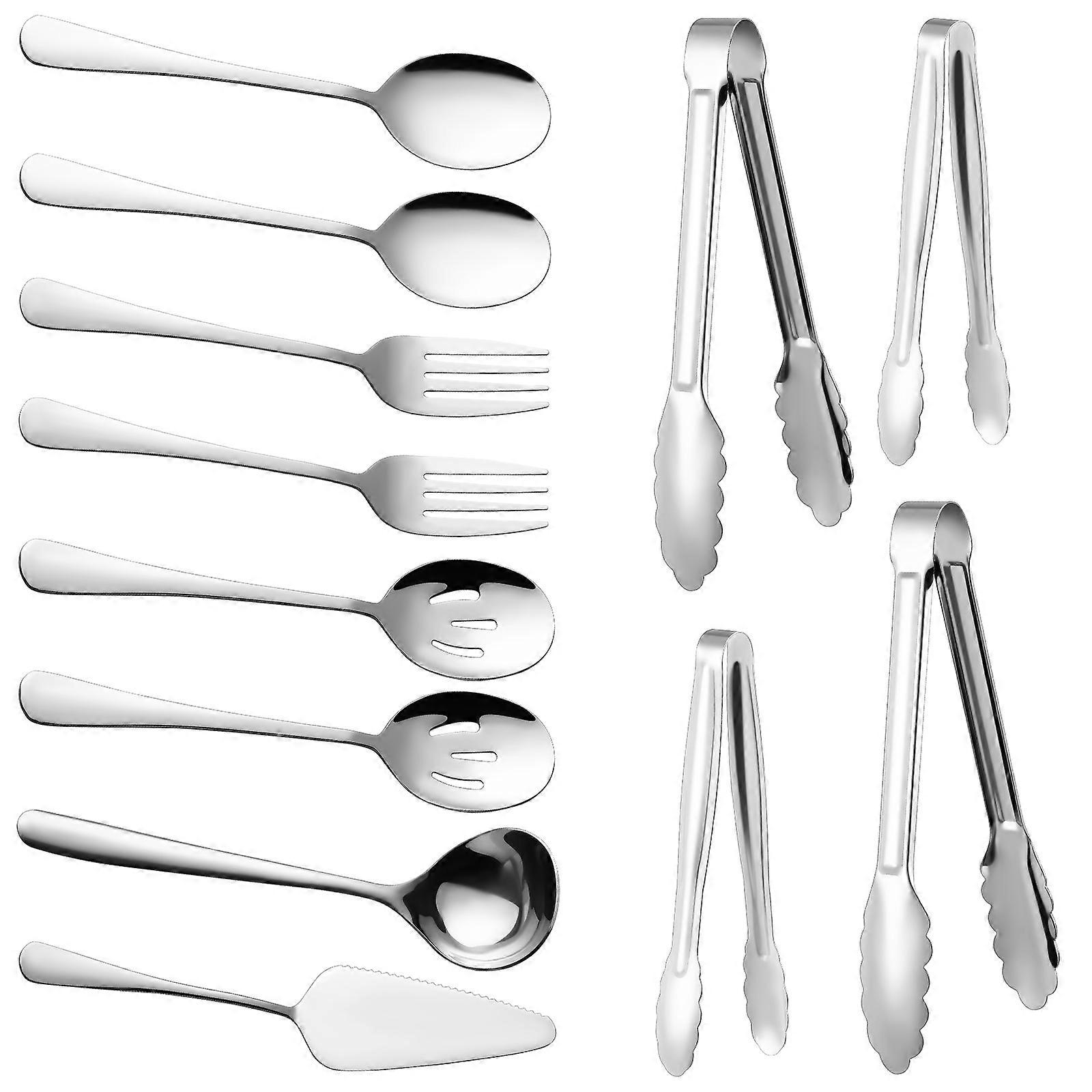 Stainless Steel Serving Utensils Set For Parties Elegant Design 1 Set Serving Tongs Forks Spoons And Ladles For Buffet And Casual Gatherings