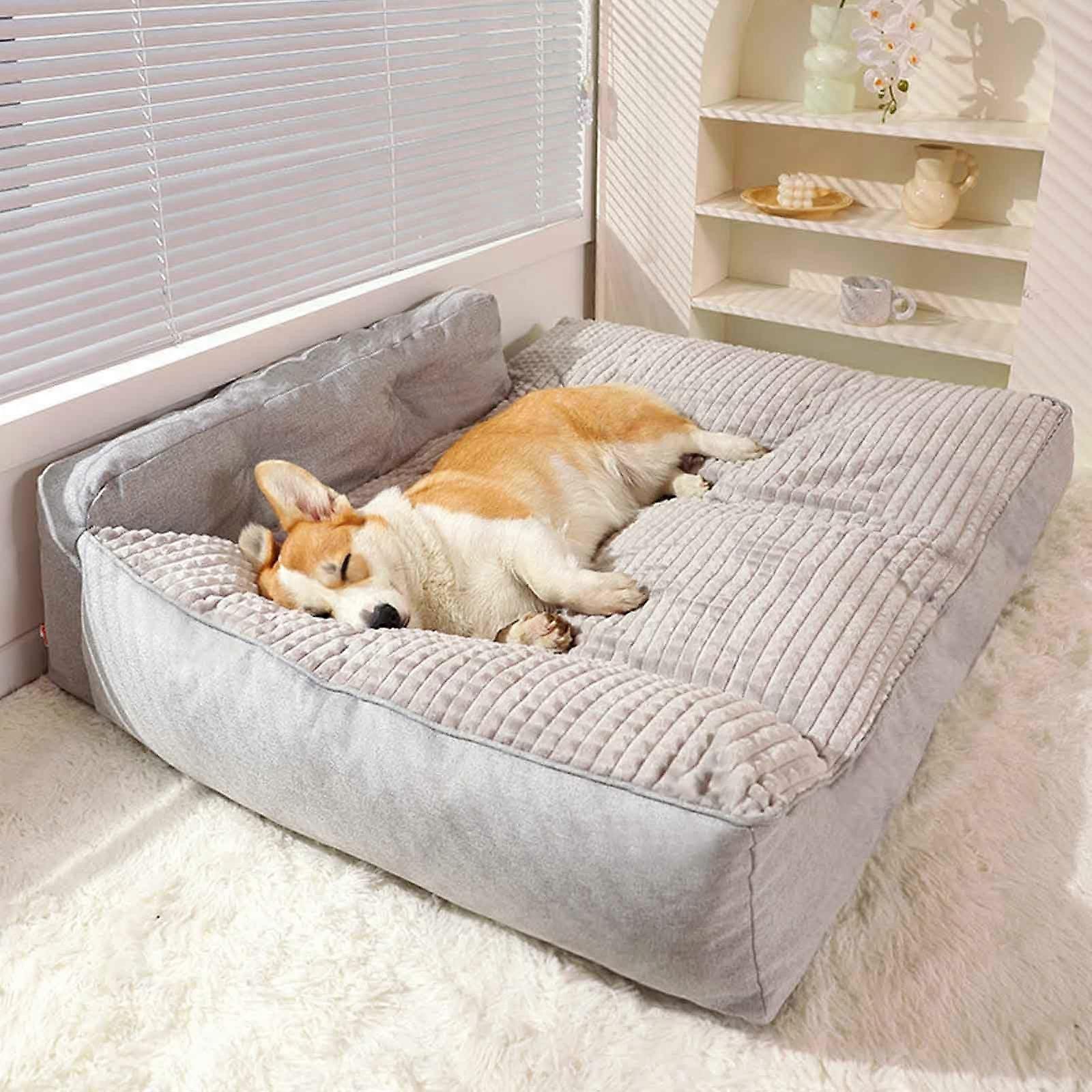 Medium Large Dog Bed Soft Pet Sofa Bed With Waterproof Removable Cover And NonSlip Base, Gray, Sizes XXL And L