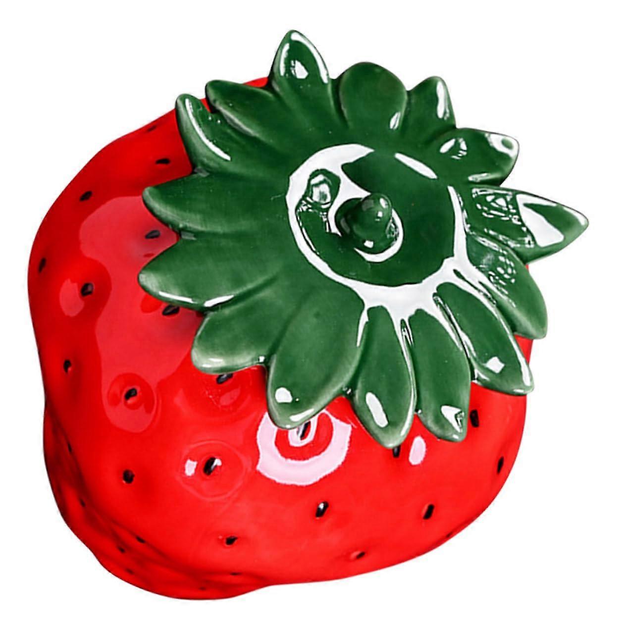 Ceramic tea jar in strawberry design, airtight storage container for tea, coffee, and sweets, for home and cafes, red