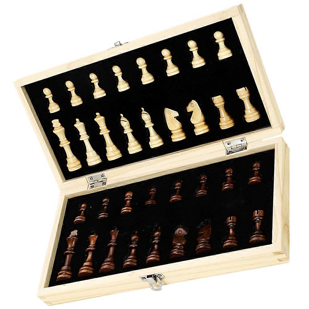 Wooden Chess Set for Adults and Kids with Foldable Chessboard for Playing Indoors Outdoors 15.7x15.7x1.2 inches