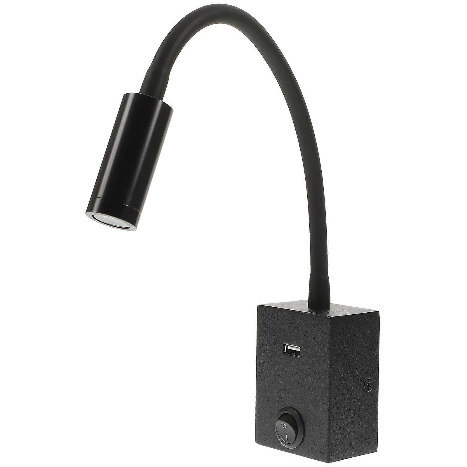Black 360° Adjustable Wall Reading Lamp USB Charging Portable Bed Light for Comfortable Reading in Bed