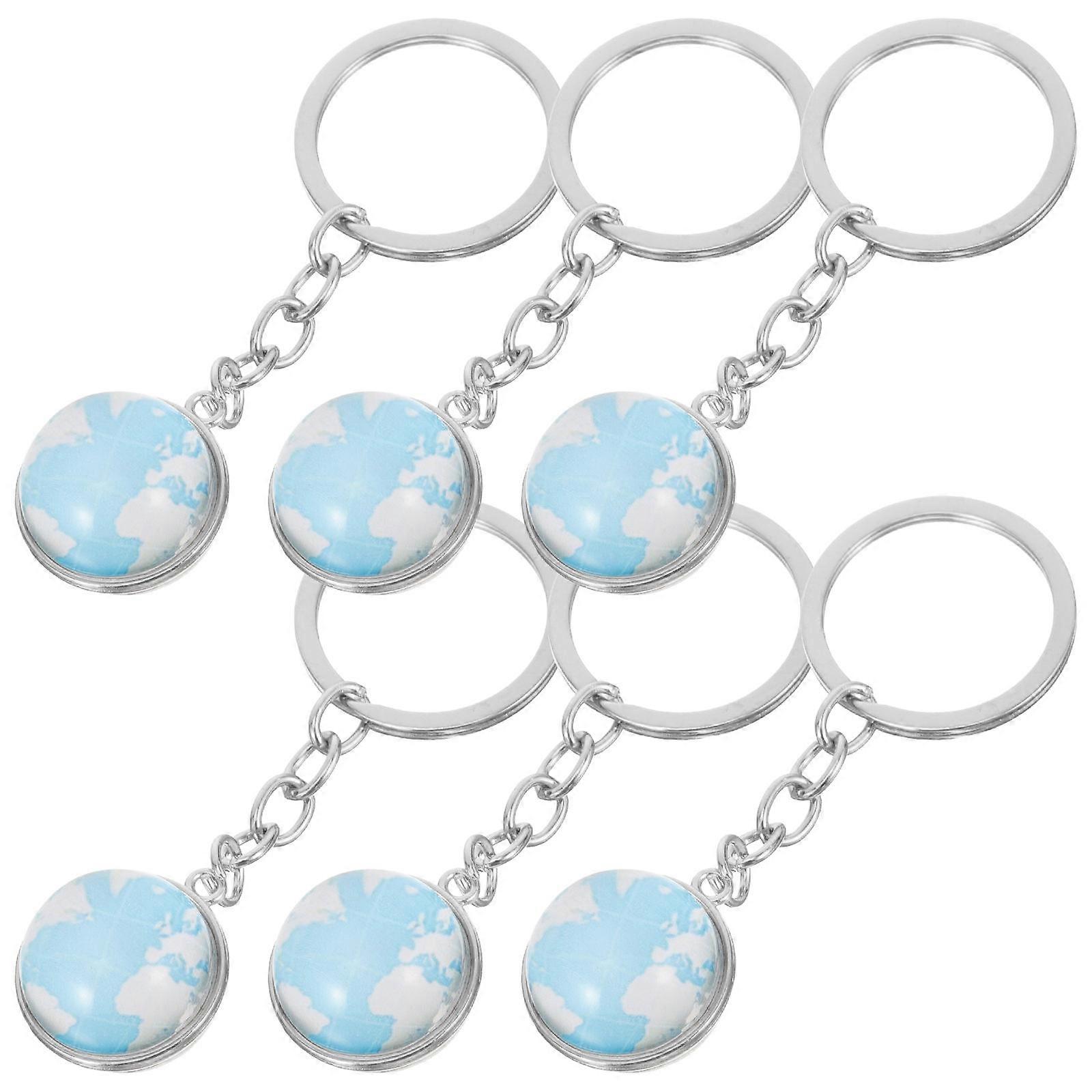 Creative Globe Keychains with World Map Design for Gifts Zinc Alloy 6 Pieces