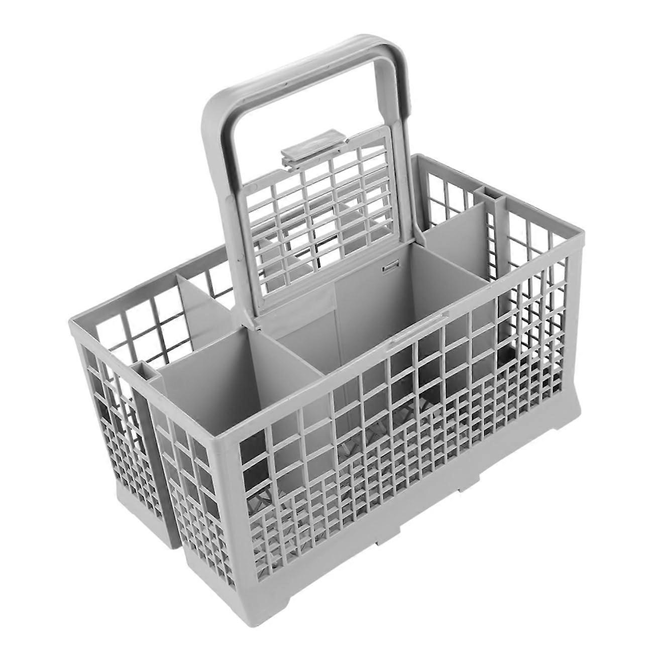 Adjustable dishwasher silverware basket with practical handle for various dish sizes, easy organization of cutlery and