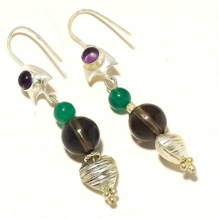 Smoky Quartz Onyx Amethyst Gemstone Drop Dangle Jewelry Earrings 1.80" r9v53