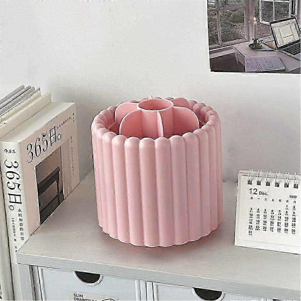 Cylindrical Makeup Brush Organizer with Rotating Compartments Storage Case