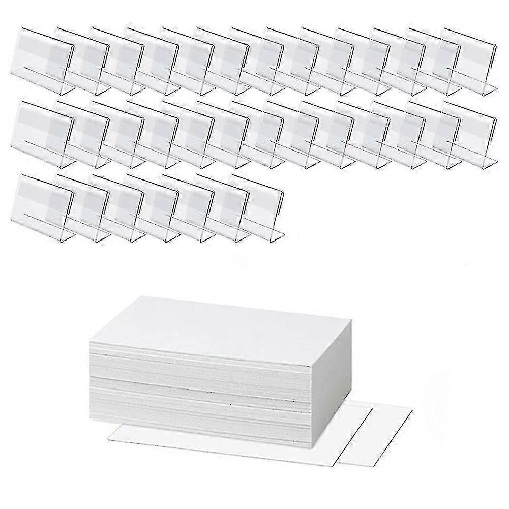 50 Pcs Mini Clear Display Holder With 50 Pcs Labels,horizontal Slanted L-shape Plastic Name Card (6