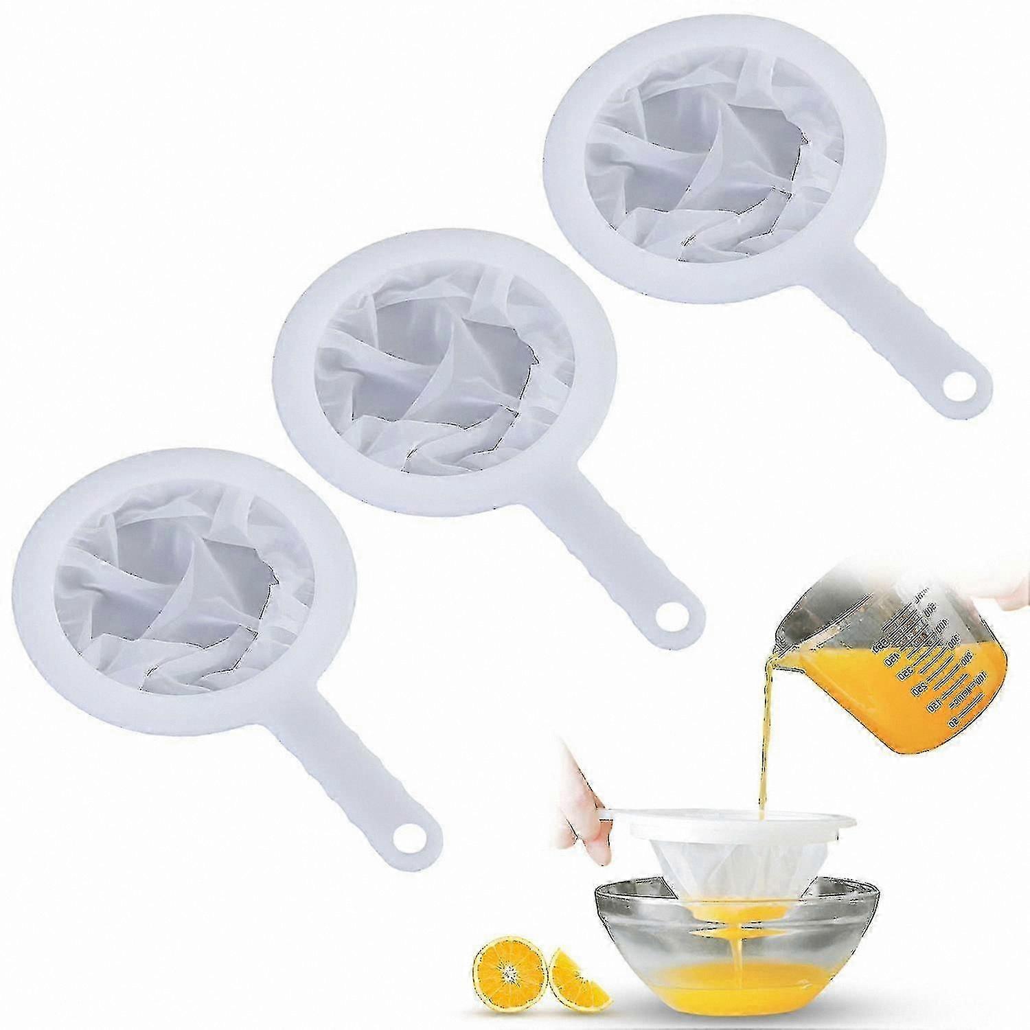 3-Pack Fine Mesh Strainers for Soy Milk, Kitchen Food Filters, Durable PP Material, Ultra-Fine Mesh for Cooking & Baking Needs