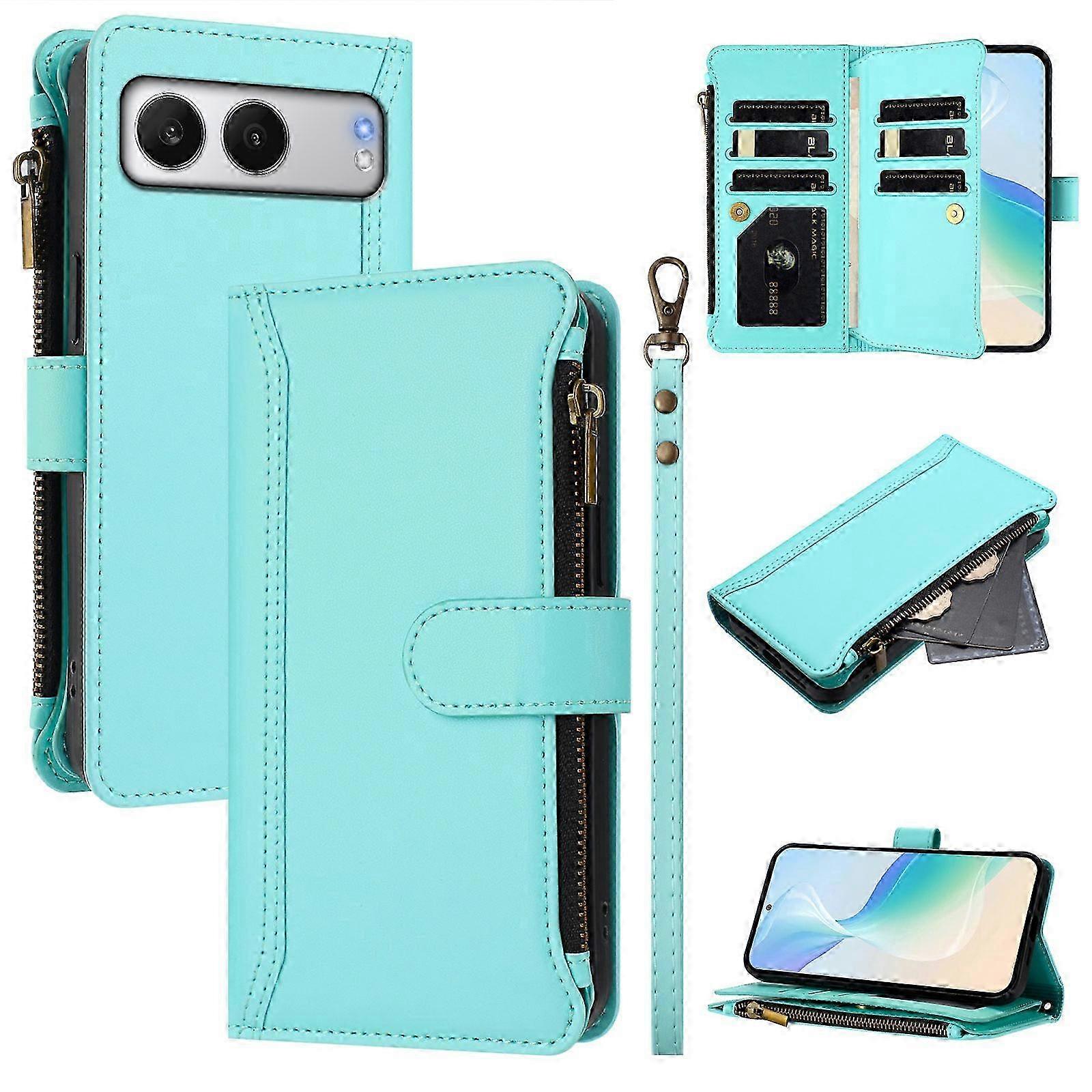 OnePlus Nord 4 Leather Case with 9 Card Slots, Zipper Wallet, Stand Function & Wrist Strap - Compatible Phone Cover for OnePlus Nord 4