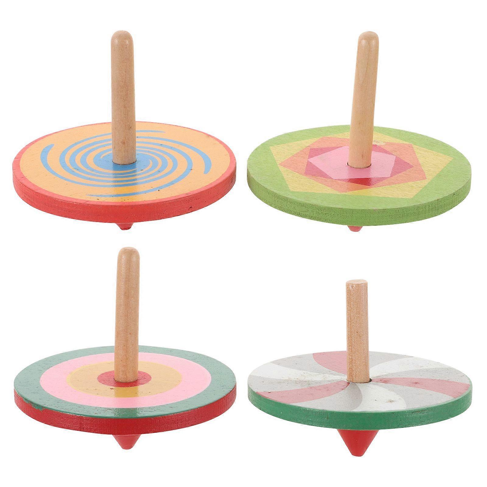 4pcs Wooden Cartoon Tops Toys Colorful Gyroscope Peg-top for Kids Children (Random Color)